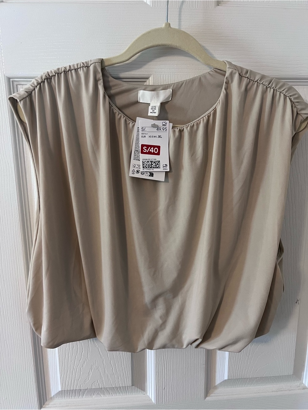 H&M Sleeveless Lightweight Tan/Beige Blouse Draped Crop Top Size: XL NWT